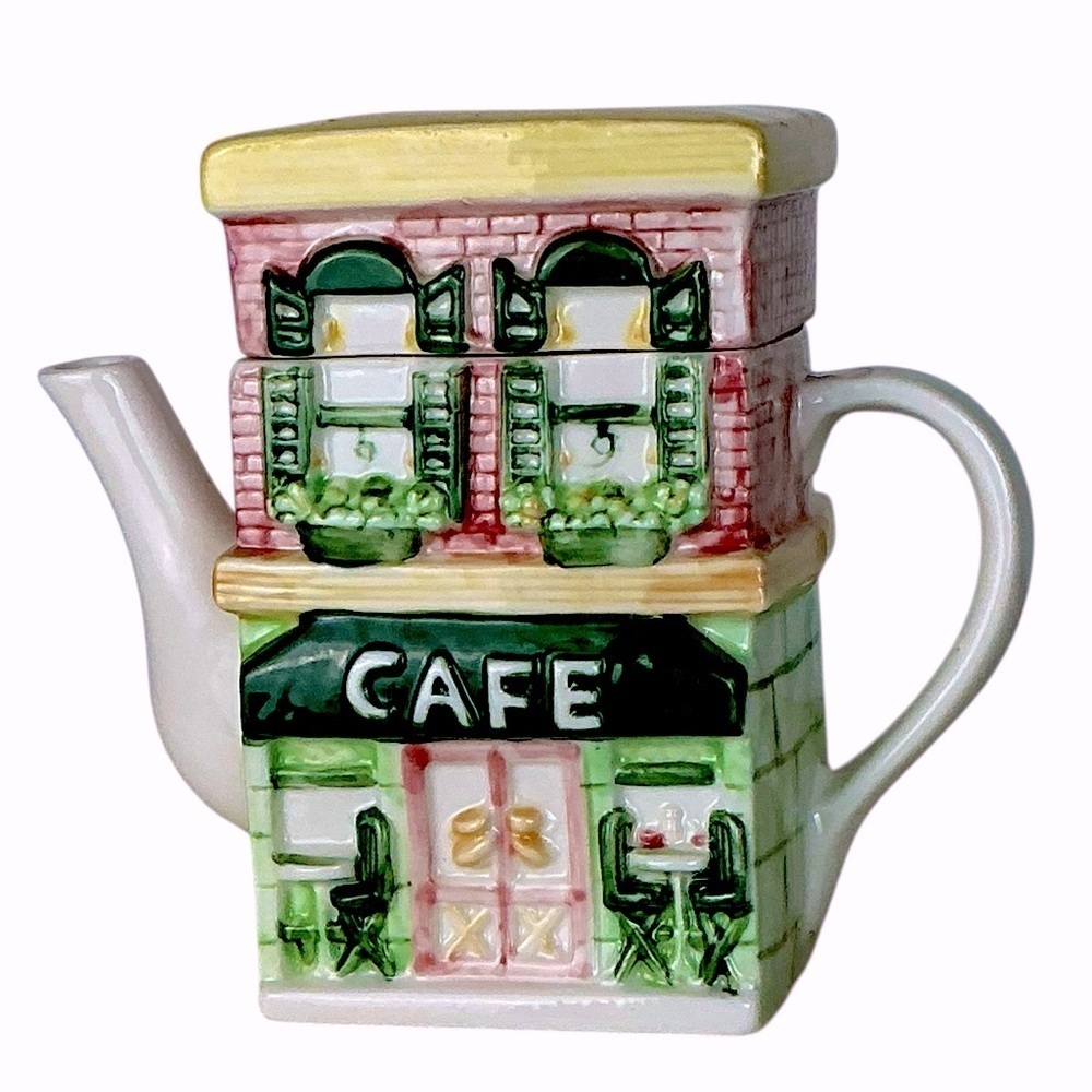 Vintage Main Street Cafe Store Front Ceramic Teapot Functional Art Collectible - Picture 2 of 16